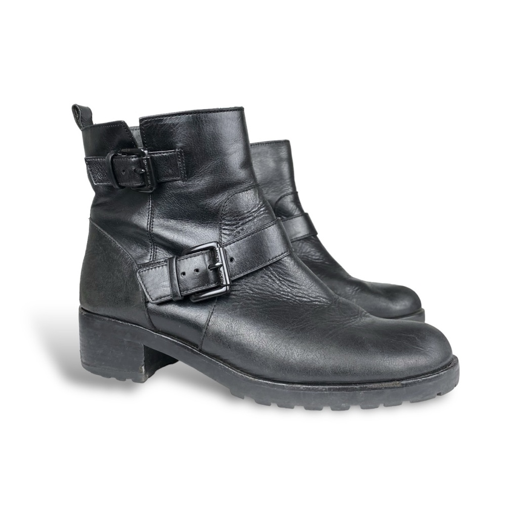 Michael Kors Black Leather Moto Buckle Strap Ankle Boots Women’s Sz 8
